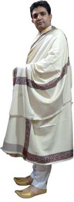 KASHMIR HANDLOOM Cashmere Self Design Men Shawl(White)
