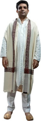 KASHMIR HANDLOOM Cashmere Self Design Men Shawl(White)