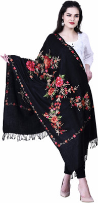 swi stylish Wool Embroidered Women Shawl(Black)
