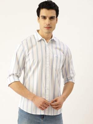 United Colors of Benetton Men Striped Casual Light Blue Shirt