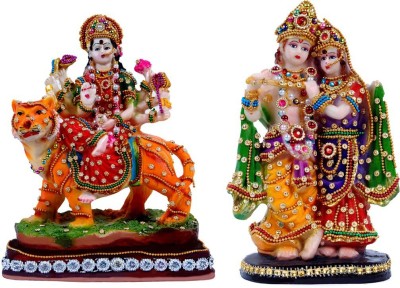 Green Value Mata Durga and Radha Krishna Idol, Murti diwali decorative for Pooja and Mandir and Temple Decorative Showpiece  -  22 cm(Polyresin, Multicolor)