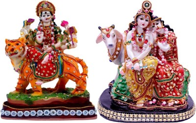 Green Value Goddess Mata Durga and Radha Krishna Cow God idols Decorative Showpiece  -  21 cm(Polyresin, Multicolor)