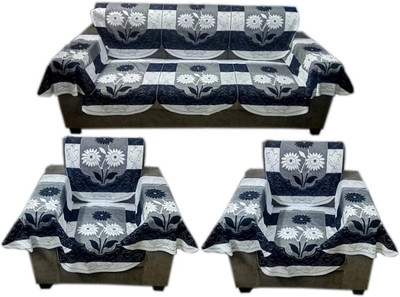 croox Cotton 3+1+1 Seater Sofa Floral Cover(Pack of 12 Black, White)