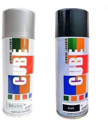 CUBE Matt Black And Silver Multi Uses Spray Paint Combo Multicolor Spray Paint 800 ml(Pack of 2)
