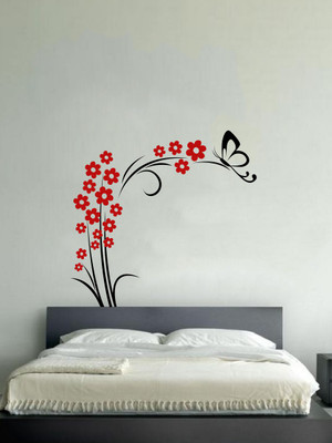 Trends on WALL 60 cm Butterfly Flower Self Adhesive Sticker(Pack of 1)