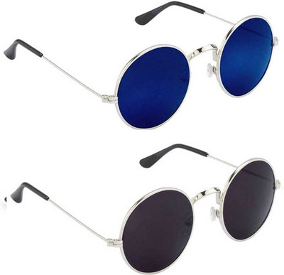 Online Mantra Round Sunglasses(For Men & Women, Black, Blue)