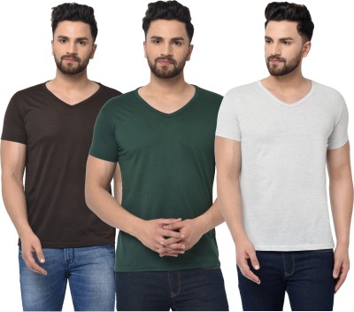 Adorbs Solid Men V Neck Green, White, Black T-Shirt