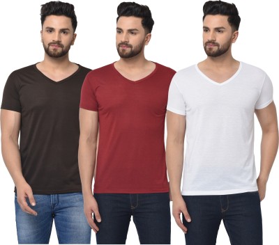 Bribzy Solid Men V Neck Multicolor T-Shirt