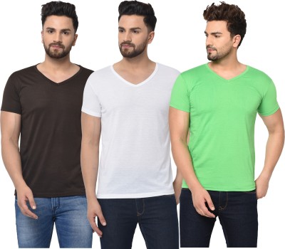 Adorbs Solid Men V Neck Green, White, Black T-Shirt