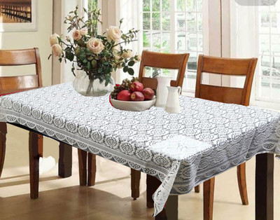 KUBER INDUSTRIES Printed 6 Seater Table Cover(White, Cotton)