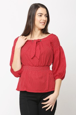 CONCEPT PEACE OF MIND Casual 3/4 Sleeve Polka Print Women Red Top