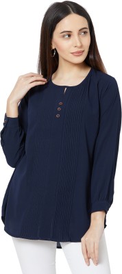 GO.4.IT Casual 3/4 Sleeve Solid Women Dark Blue Top