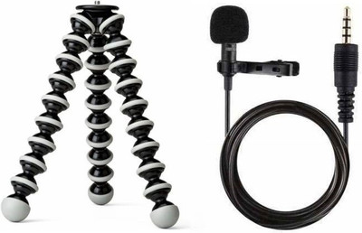 utkrist Gorilla Tripod + Collar Mic Set, (COMBO), Tabletop Holder Tripod Stand and mic Tripod Kit(Black, White, Supports Up to 3000 g)