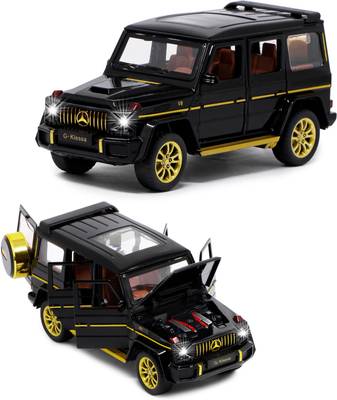FIDDLERZ Pull Back Metal Model 1:32 Scale Die-Cast Car with Openable Doors Music Lights & Sound Friciton Powered Toy for Kids - Black