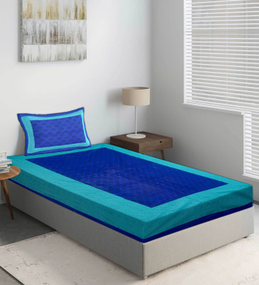 E ELMA 144 TC Cotton Single Jaipuri Prints Flat Bedsheet(Pack of 1, Blue)