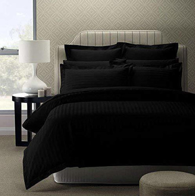 ZESTURE 250 TC Microfiber Queen Striped Flat Bedsheet(Pack of 1, Black)