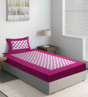 Home@shop Cotton Single Flat 144 TC Jaipuri Prints Bedsheet(Pack of 1, Pink)