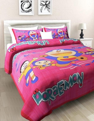 IkBedsheets 165 TC Cotton Queen Cartoon Flat Bedsheet(Pack of 1, Pink)