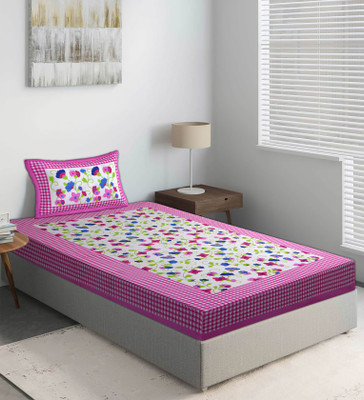 Home@shop Cotton Single Flat 144 TC Jaipuri Prints Bedsheet(Pack of 1, Pink)