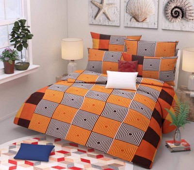 Ocean Blue 180 TC Polycotton King Checkered Flat Bedsheet(Pack of 1, Orange)