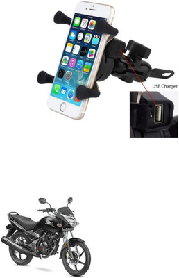 Qiisx X-Grip Mobile Phone Holder with USB Charger Bike Mobile Holder Bike Mobile Holder(Black)