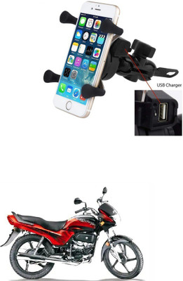 Qiisx X-Grip Mobile Phone Holder with USB Charger Bike Mobile Holder Bike Mobile Holder(Black)