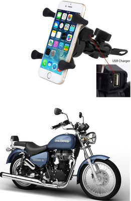 Qiisx X-Grip Mobile Phone Holder with USB Charger Bike Mobile Holder Bike Mobile Holder(Black)