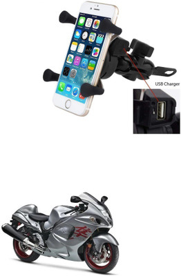 Qiisx X-Grip Mobile Phone Holder with USB Charger Bike Mobile Holder Bike Mobile Holder(Black)