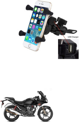 Qiisx X-Grip Mobile Phone Holder with USB Charger Bike Mobile Holder Bike Mobile Holder(Black)