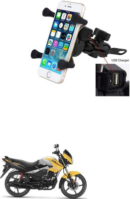 Qiisx X-Grip Mobile Phone Holder with USB Charger Bike Mobile Holder Bike Mobile Holder(Black)