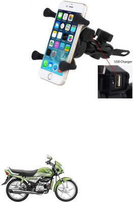 Qiisx X-Grip Mobile Phone Holder with USB Charger Bike Mobile Holder Bike Mobile Holder(Black)
