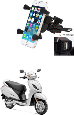 Qiisx X-Grip Mobile Phone Holder with USB Charger Bike Mobile Holder Bike Mobile Holder(Black)
