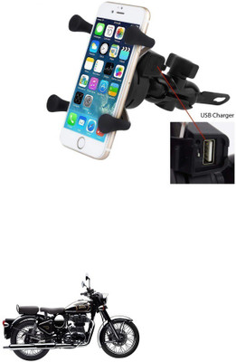 Qiisx X-Grip Mobile Phone Holder with USB Charger Bike Mobile Holder Bike Mobile Holder(Black)