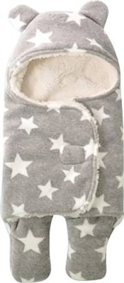 FIRST TREND Printed Crib Hooded Baby Blanket for  Heavy Winter(Fur, Grey)