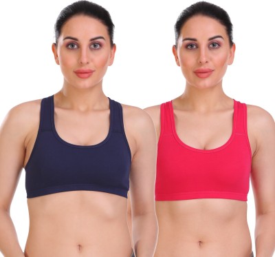 SONA Cotton Seamless Non Padded Racerback Women Sports Non Padded Bra(Pink, Blue)