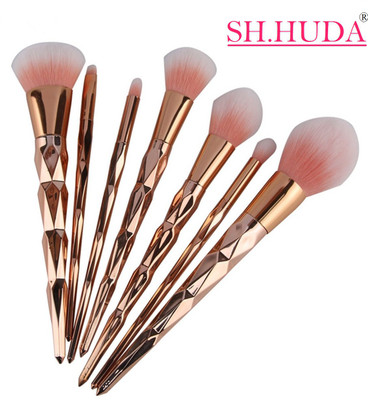 Sh.Huda Professional Beauty Premium Diamond Pattern Foundation Shading Blending Powder Unicorn Style Makeup Brush Set(Pack of 7)