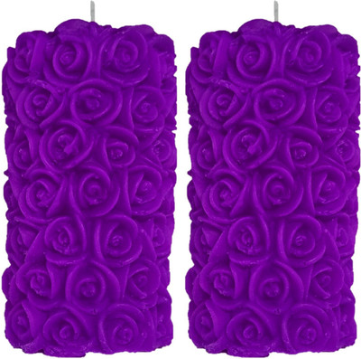 Shraddha Creation Rose Pillar Designer Decorative Scented Candle(Purple, Pack of 2)