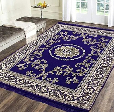 RinkiHF Blue Cotton Carpet(5 ft, X 6 ft, Rectangle)