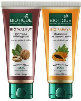 BIOTIQUE BIO WALNUT SCRUB,100ML & PAPAYA TAN REMOVEL SCRUB,100ML Scrub(200 ml)