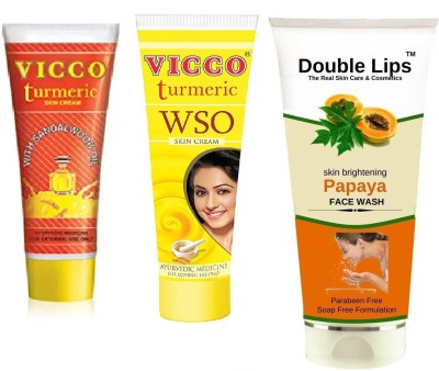 VICCO Turmeric Skin Cream 15G & WSO Skin Cream 30G Papaya Face Care Face Wash 100 ML(3 Items in the set)