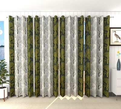 Tanishka Fabs 213 cm (7 ft) Polyester Semi Transparent Door Curtain (Pack Of 4)(Printed, Green)