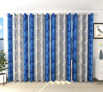 Tanishka Fabs 274 cm (9 ft) Polyester Semi Transparent Long Door Curtain (Pack Of 4)(Printed, Blue)