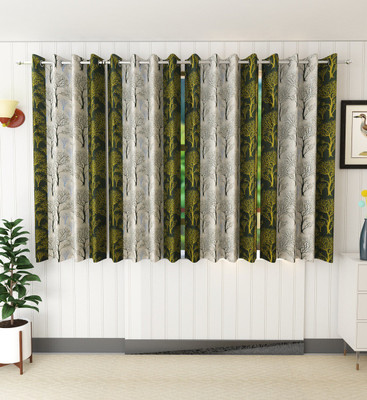 Tanishka Fabs 153 cm (5 ft) Polyester Semi Transparent Window Curtain (Pack Of 4)(Printed, Green)