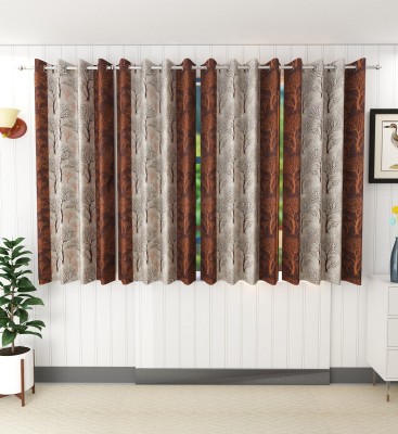 Tanishka Fabs 153 cm (5 ft) Polyester Semi Transparent Window Curtain (Pack Of 4)(Printed, Brown)