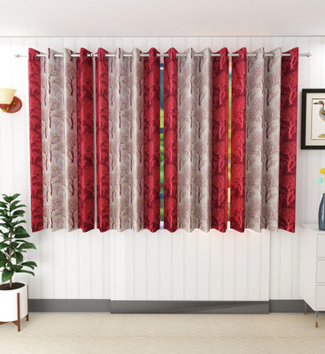 Tanishka Fabs 153 cm (5 ft) Polyester Semi Transparent Window Curtain (Pack Of 4)(Printed, Maroon)