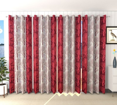 Tanishka Fabs 274 cm (9 ft) Polyester Semi Transparent Long Door Curtain (Pack Of 4)(Printed, Maroon)