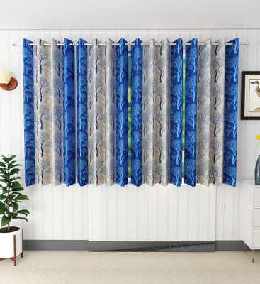 Tanishka Fabs 153 cm (5 ft) Polyester Semi Transparent Window Curtain (Pack Of 4)(Printed, Blue)
