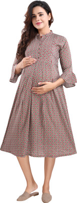 mamma's maternity Women A-line Pink Knee Length Dress