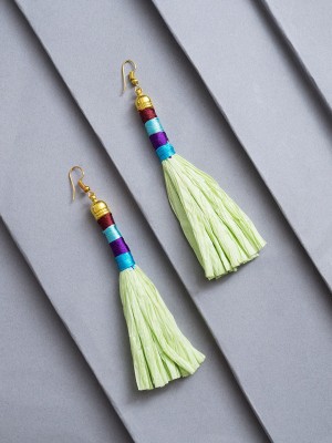 GOLDEN PEACOCK Green Color Contemporary Drop Earrings Paper, Alloy Tassel Earring