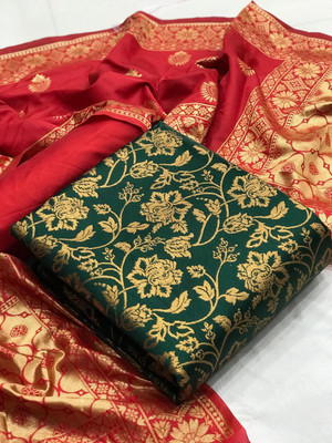 Dutt Textiles Silk Blend Self Design Salwar Suit Material